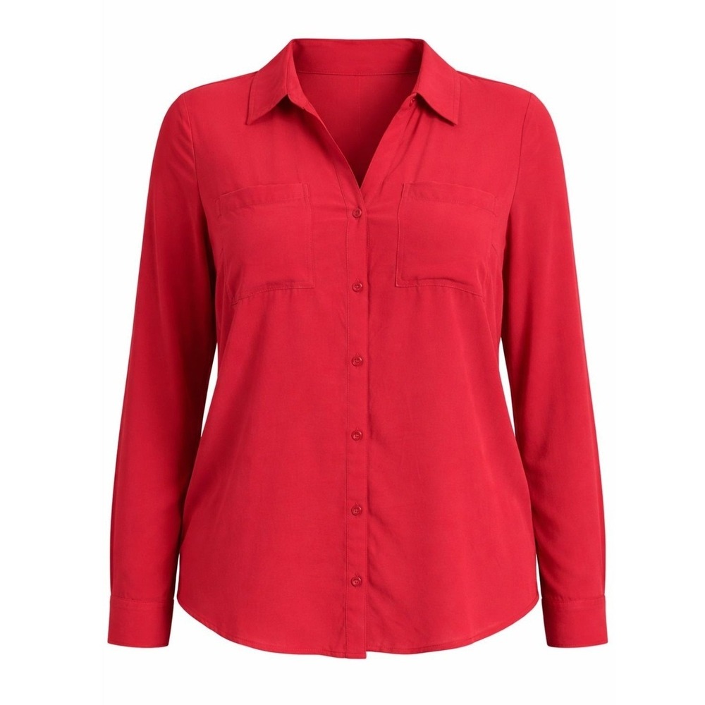 Maurices Coral Red Button Blouse Women's 1X Long Sleeve Roll Tab Casual Top NWT